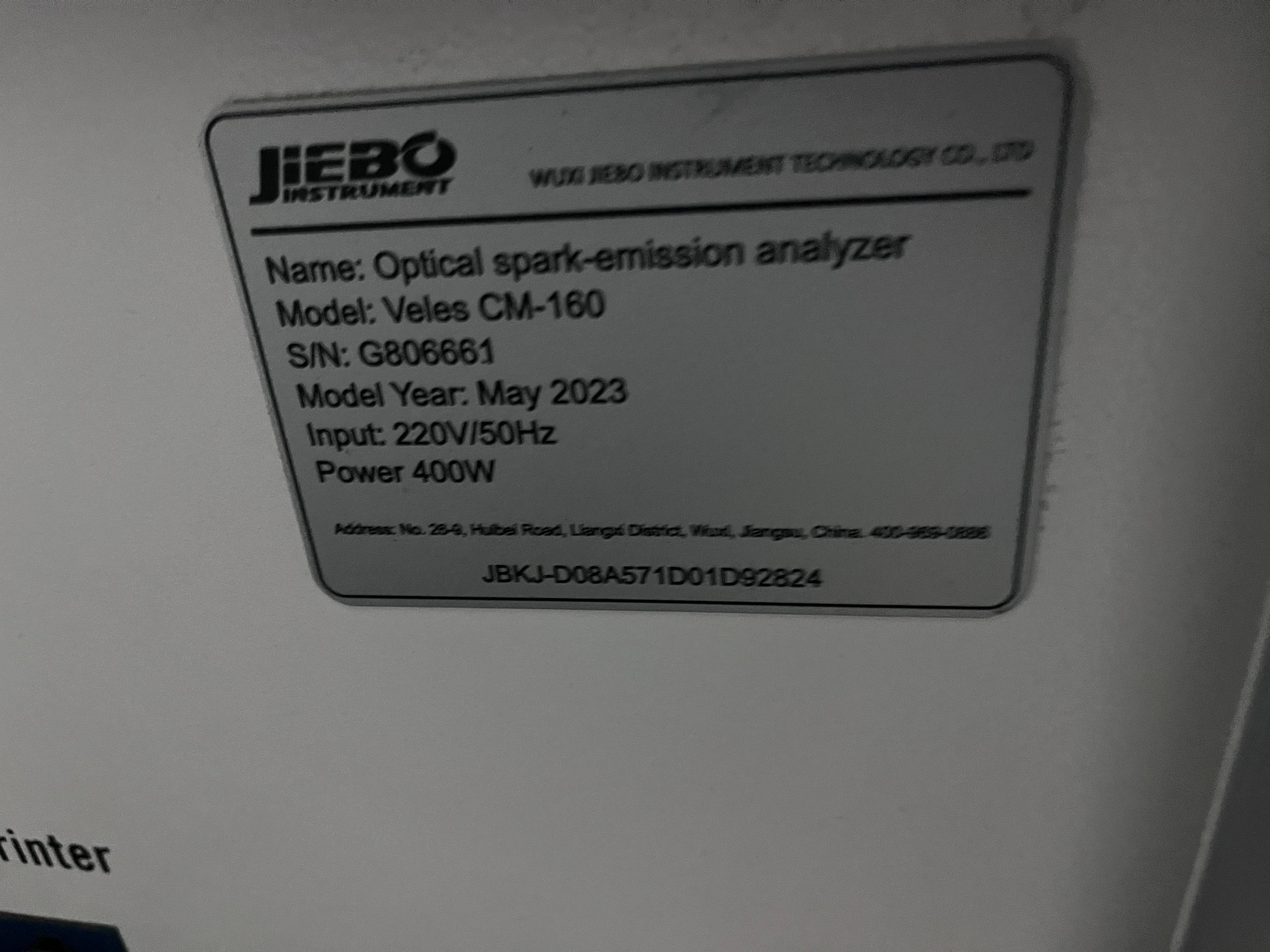 Wuxi Jiebo Instrument Technology VELES CM-160 Спектрометр оптико-эмиссионный стационарный, 2023 года в лизинг