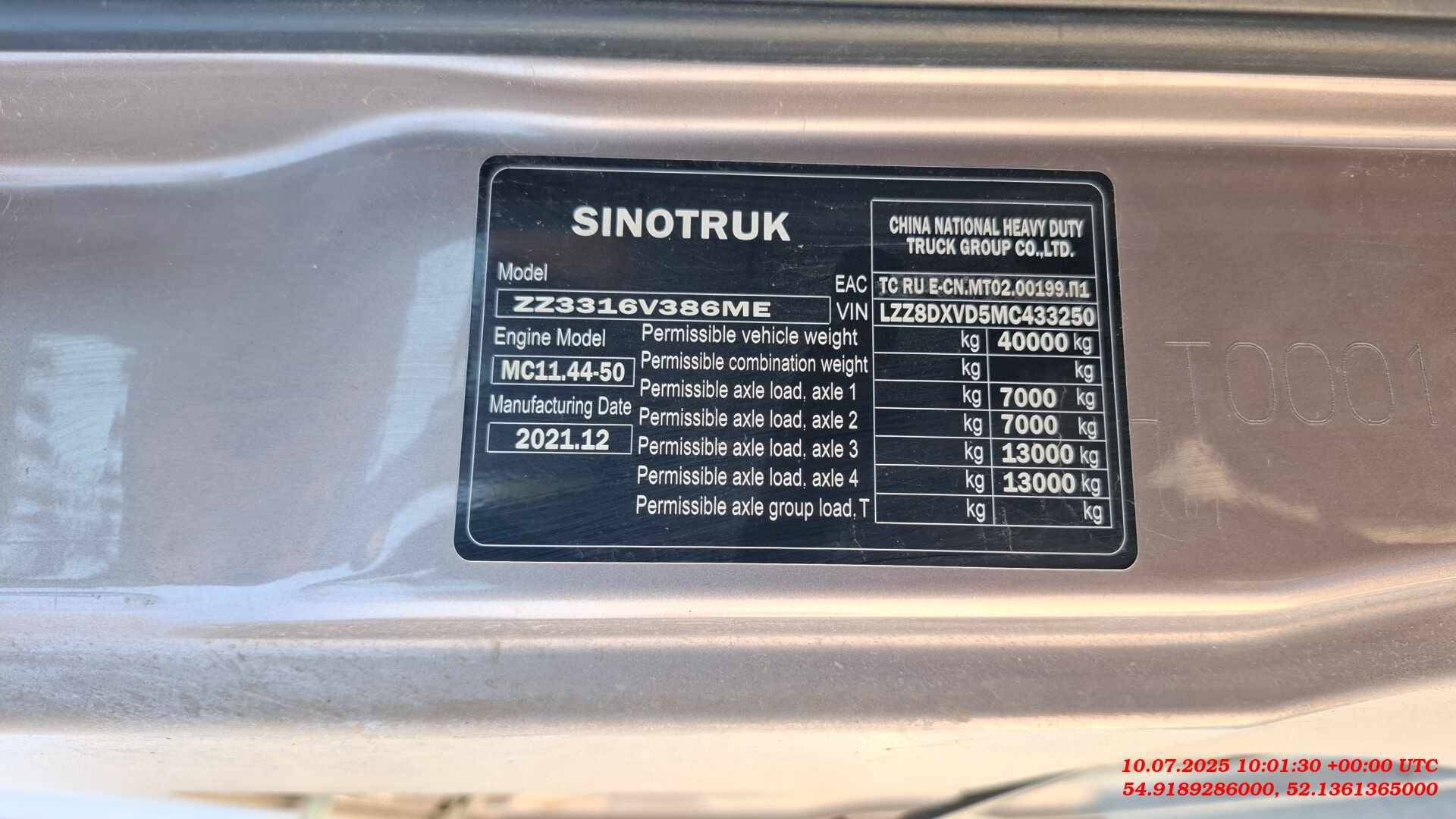 Sitrak ZZ3316V386ME,  212 261 км, 2021 года в лизинг