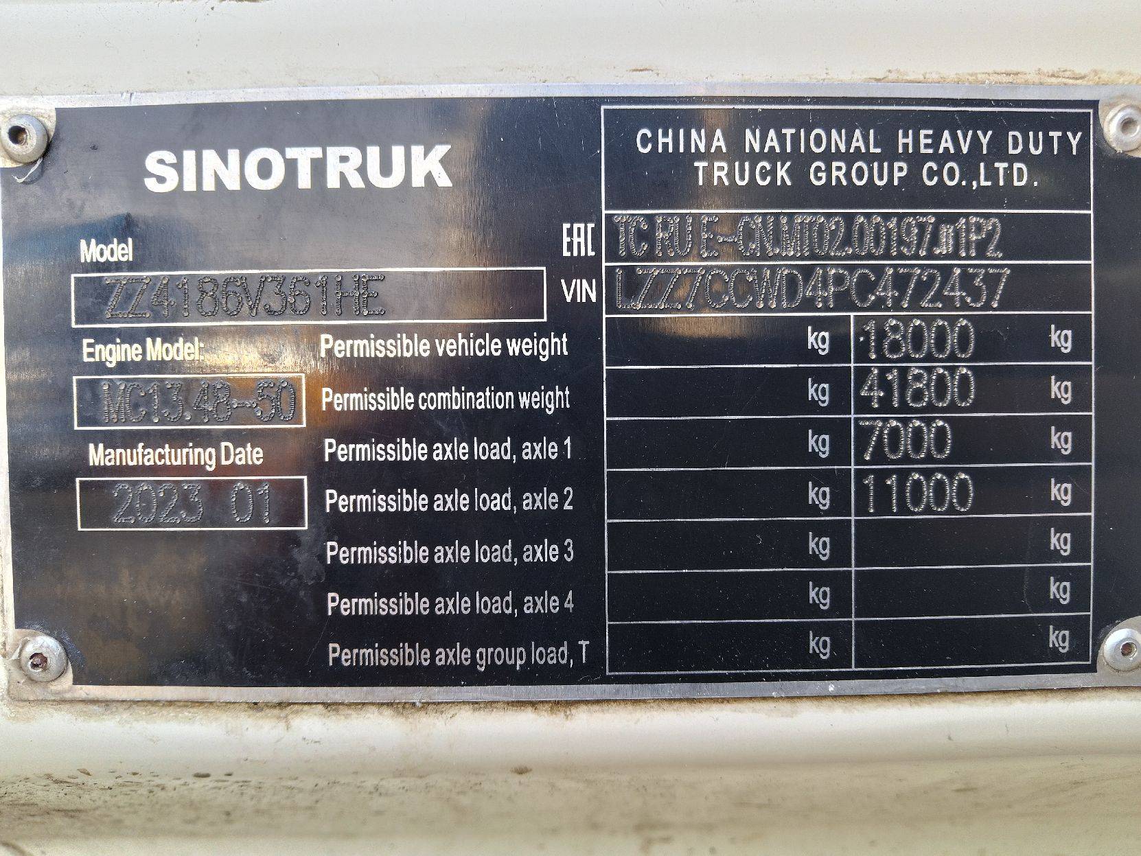Sitrak C7H 4x2 ZZ4186V361HE Лот 000007491