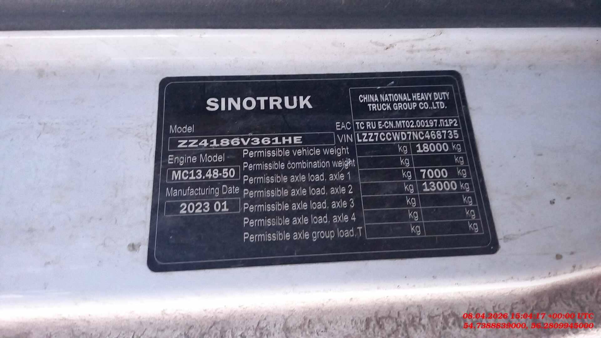 Sitrak C7H MAX 4x2 ZZ4186V361HE,  99 627 км, 2022 года