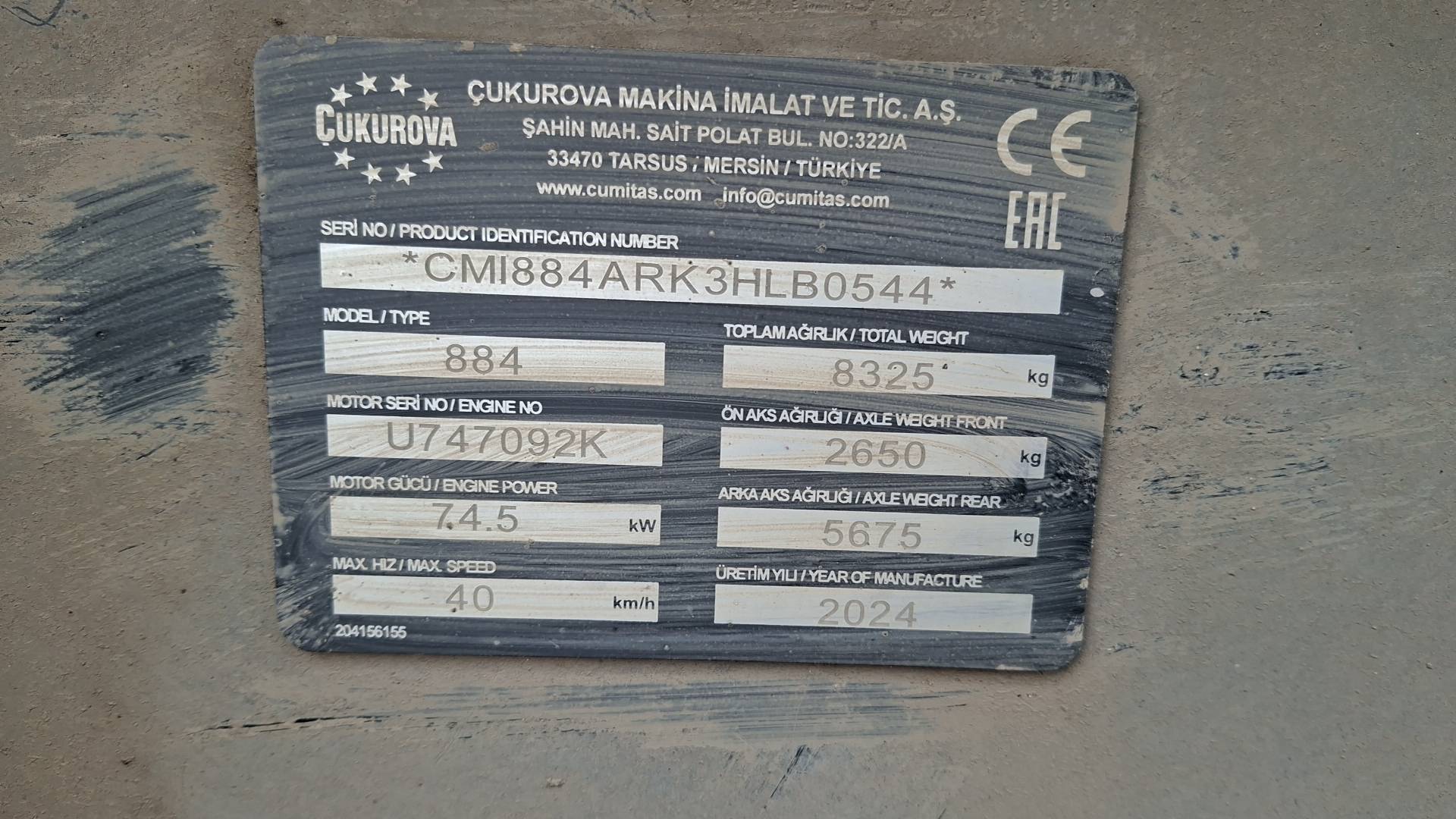 Cukurova 884, 2024 года в лизинг