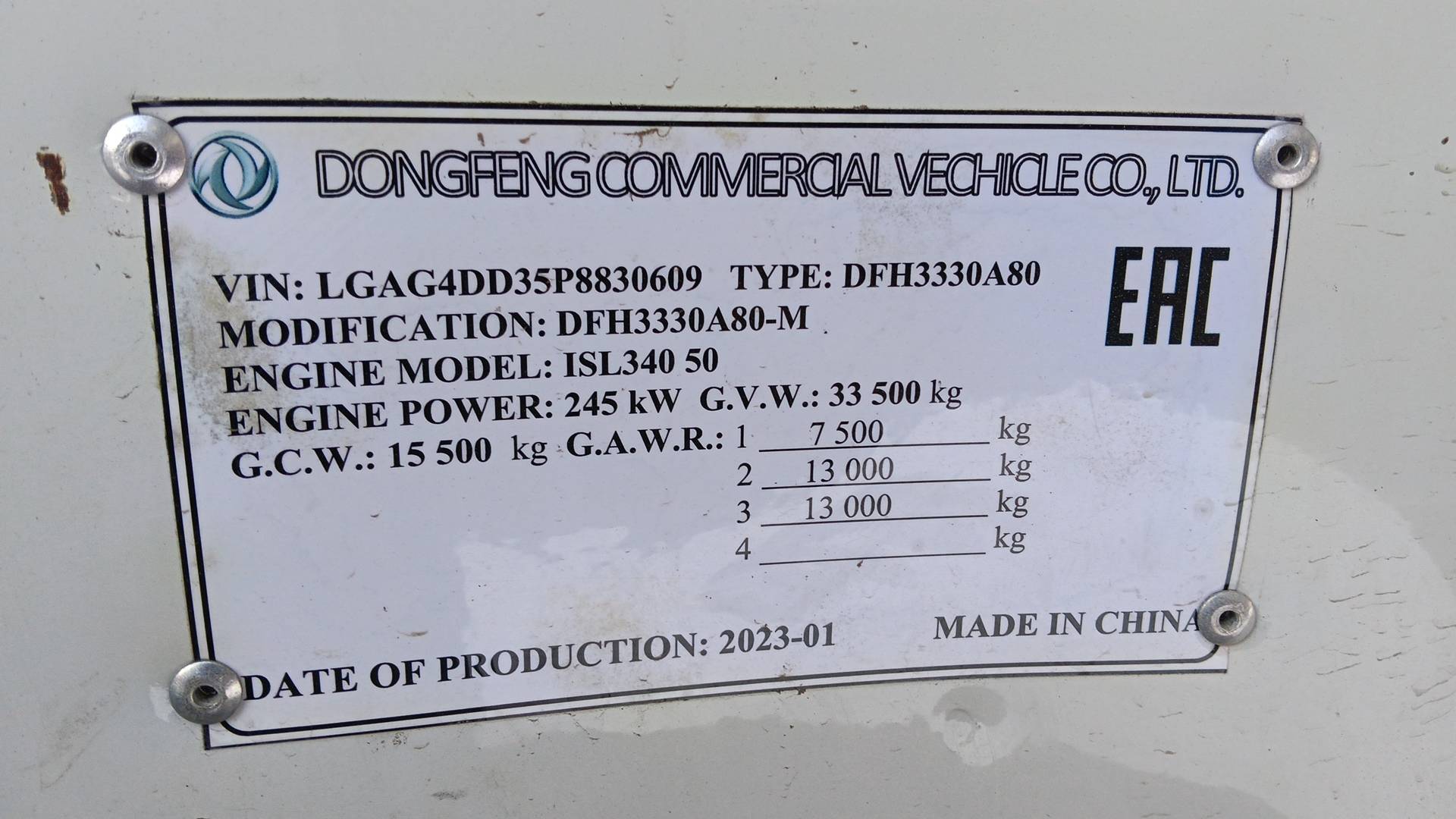 DongFeng DFH 3330 A 80 6x4,  17 175 км, 2023 года в лизинг