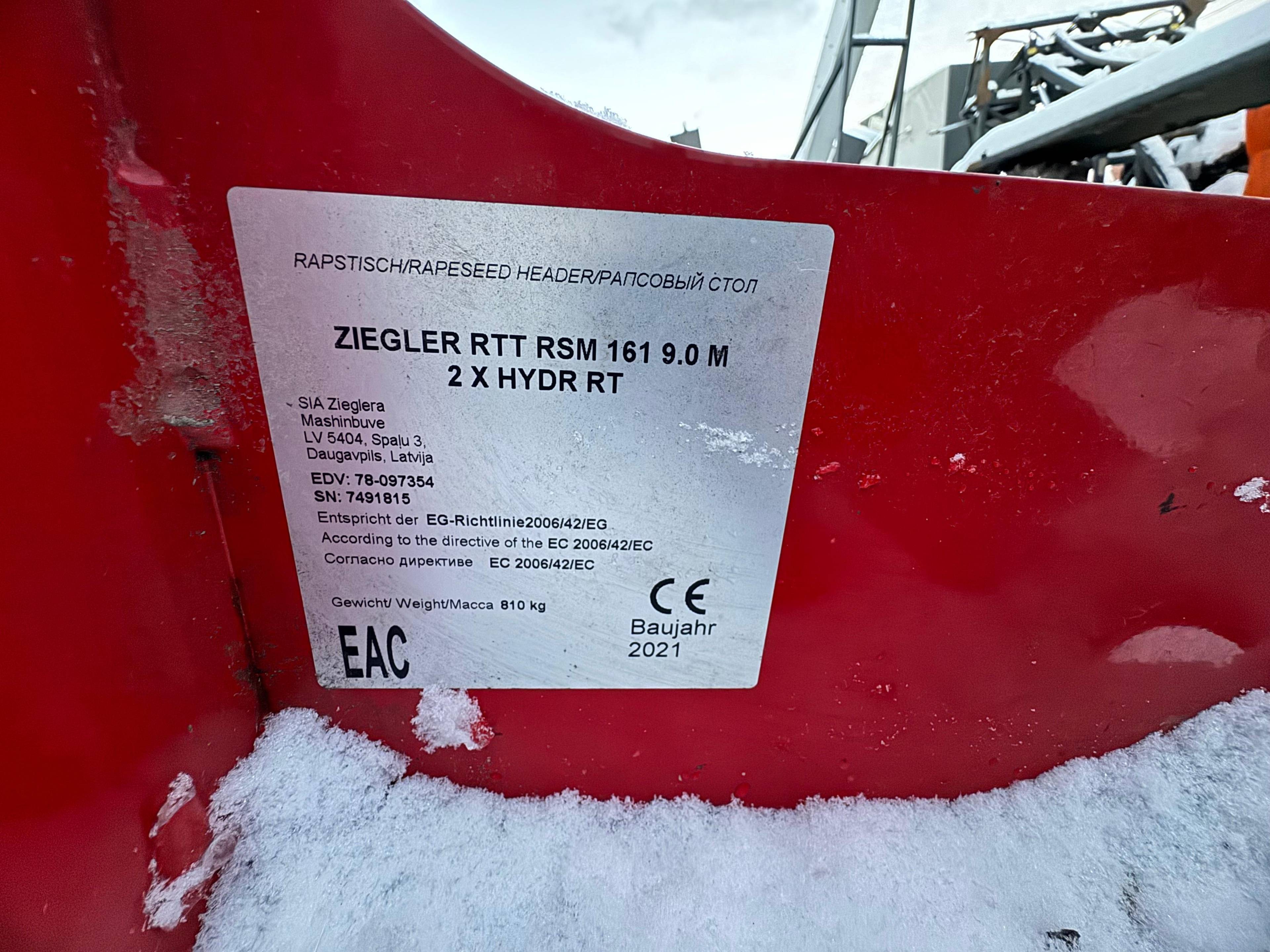 ZIEGLER RTT RSM-9.00 161 2xHydr-RT Рапсовый стол навесной Лот 000005713